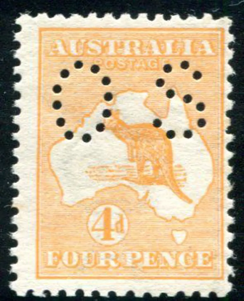 1913 1st Watermark 4d orange perfined small "OS". ... Image 1++