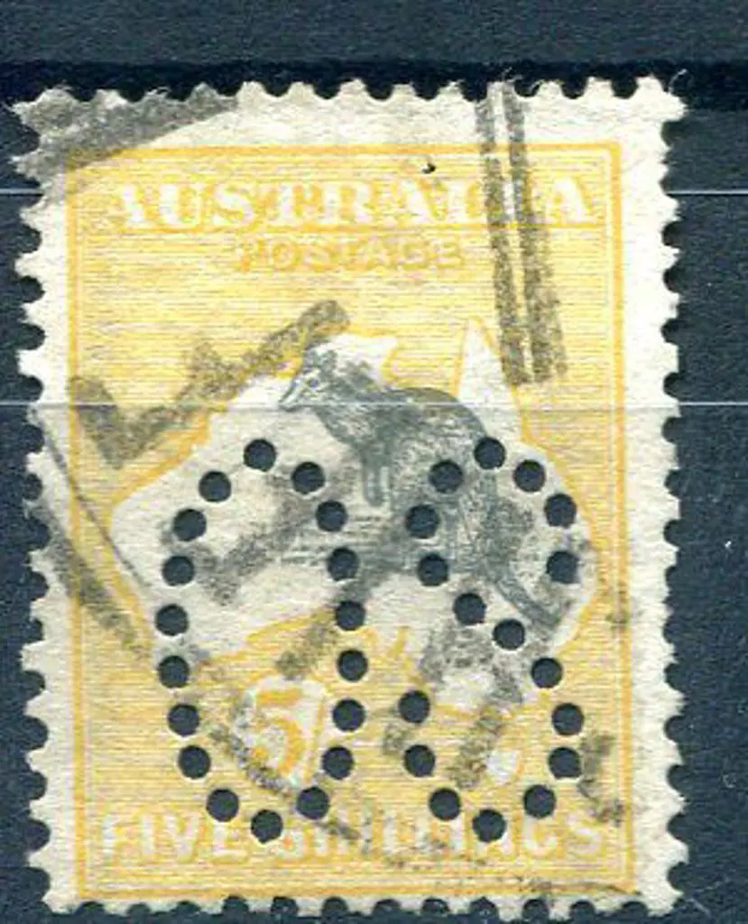 1913 1st Watermark 5/- deep grey & yellow perfined ... Image 1++