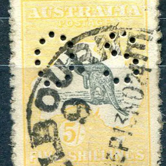 1915 2nd Watermark 5/- deep grey & yellow perfined ...