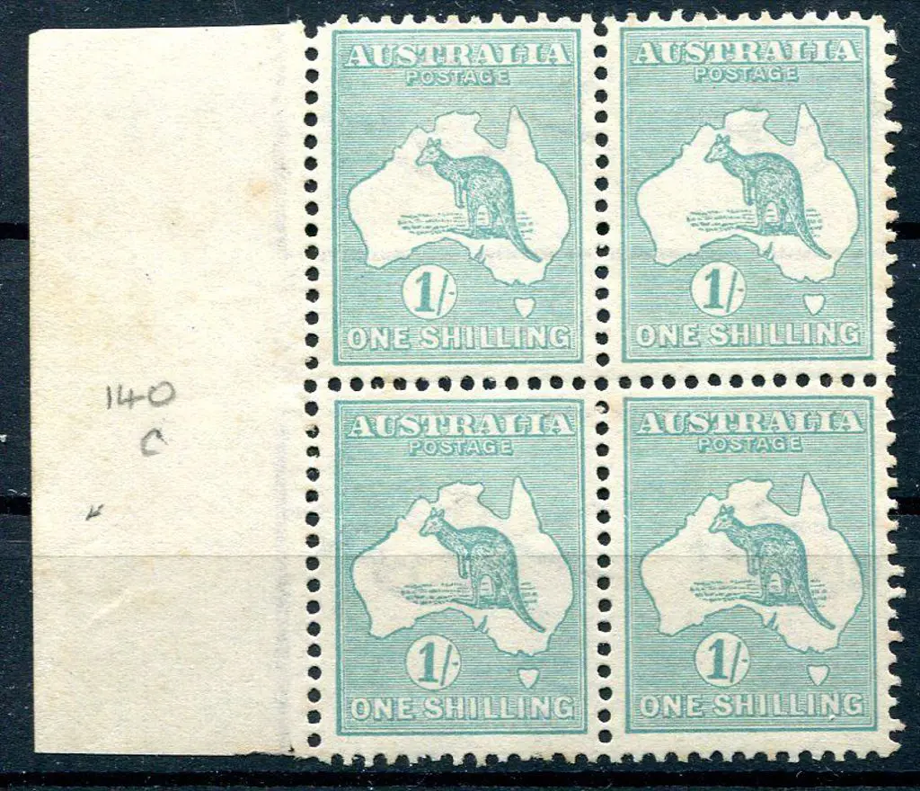 1915/28 3rd Watermark 1/- blue-green left selvedge ... Image 1++