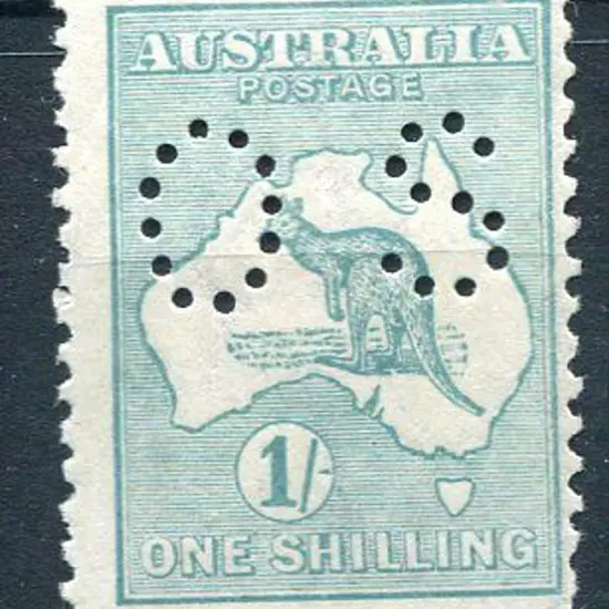 1915/28 3rd Watermark 1/- blue-green perfined ...