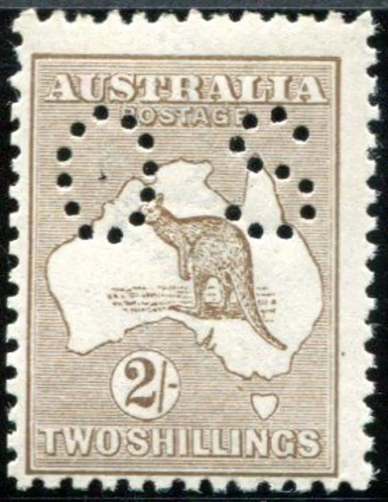 1915/28 3rd Watermark 2/- brown perfined "OS". ... Image 1++