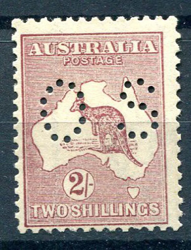 1915/28 3rd Watermark 2/- maroon perfined "OS". ... Image 1++