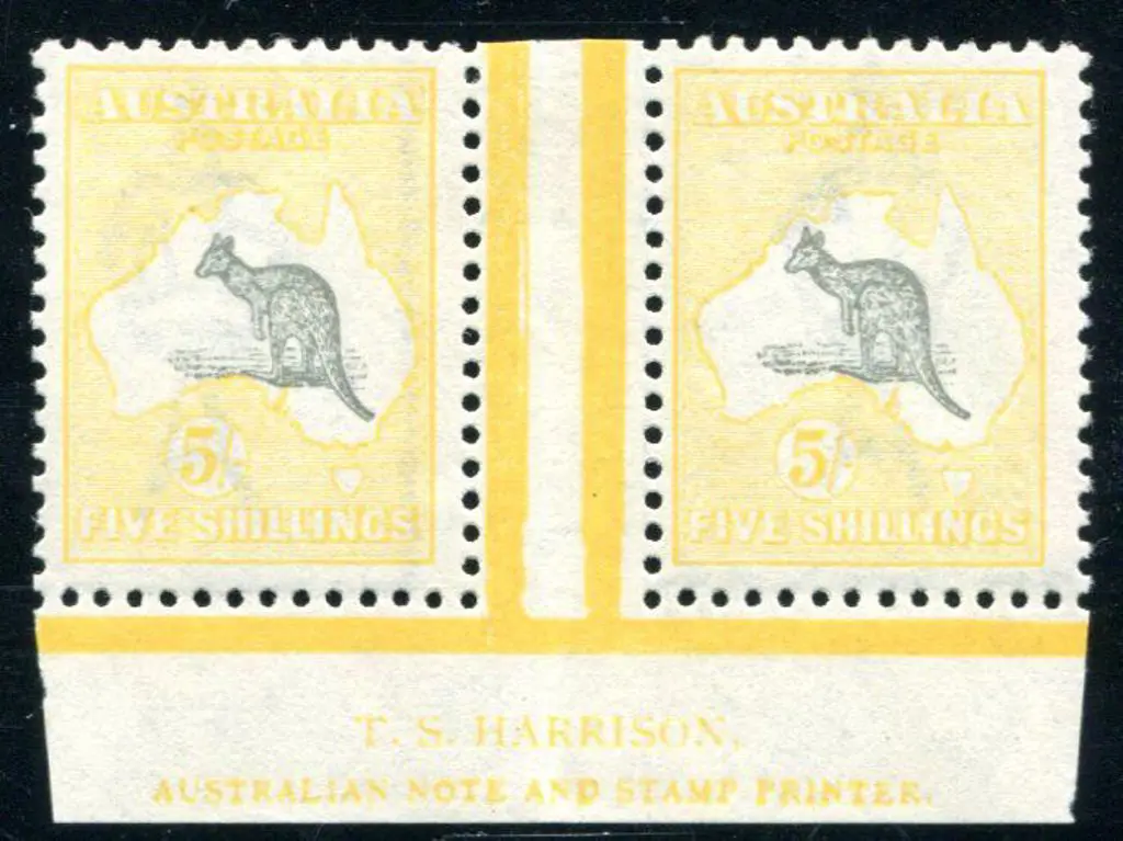 1915/28 3rd Watermark 5/- grey & yellow Harrison ... Image 1++