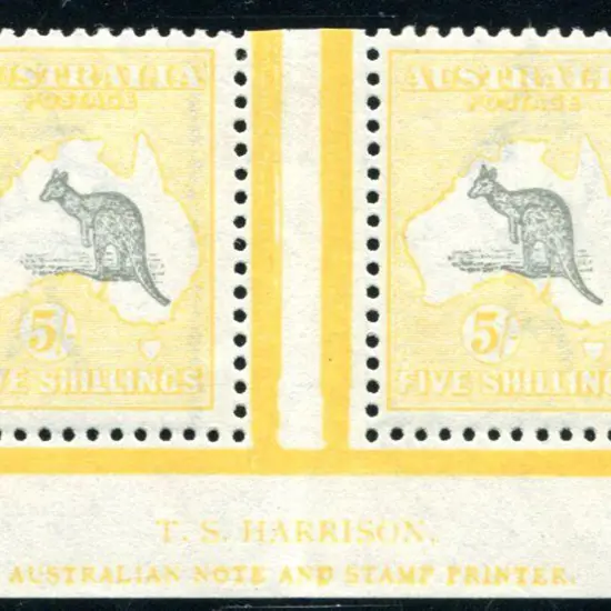 1915/28 3rd Watermark 5/- grey & yellow Harrison ...
