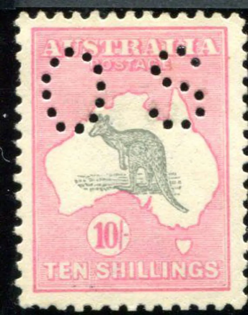1915/28 3rd Watermark 10/- grey & pink perfined ... Image 1++