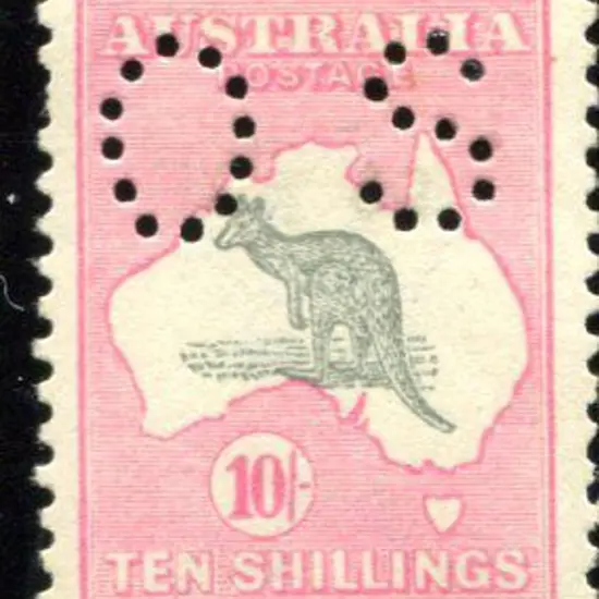 1915/28 3rd Watermark 10/- grey & pink perfined ...