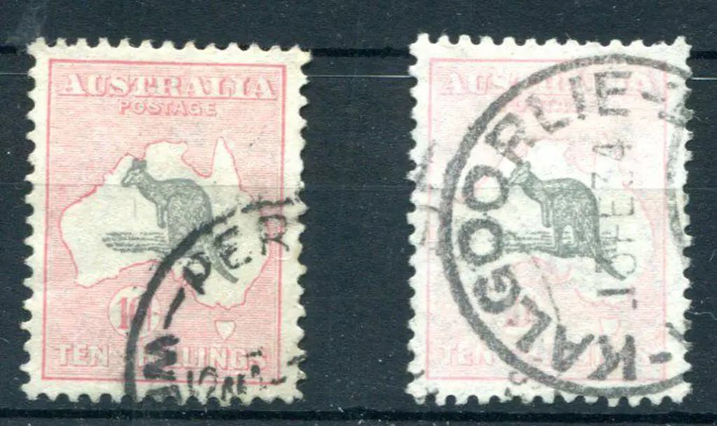 1931-47 CofA Watermark 10/- grey & pink x 2 in two ... Image 1++
