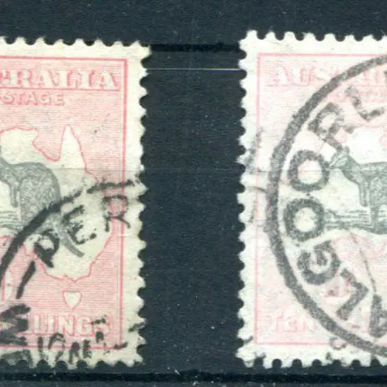 1931-47 CofA Watermark 10/- grey & pink x 2 in two ...