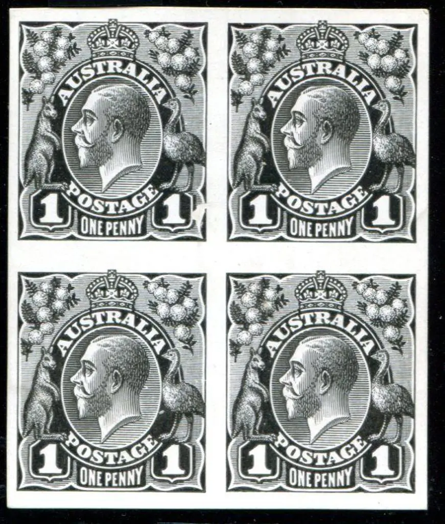 Plate Proof, 1d block of 4 in black on thin white ... Image 1++