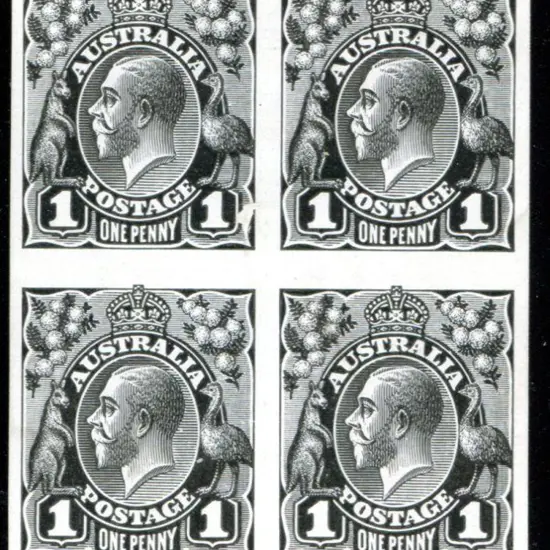 Plate Proof, 1d block of 4 in black on thin white ...