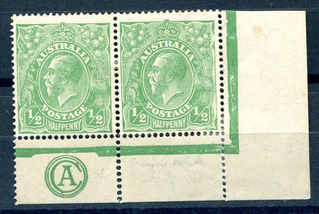 1914-20 Single Watermark ½d green monogram lower ... Image 1++