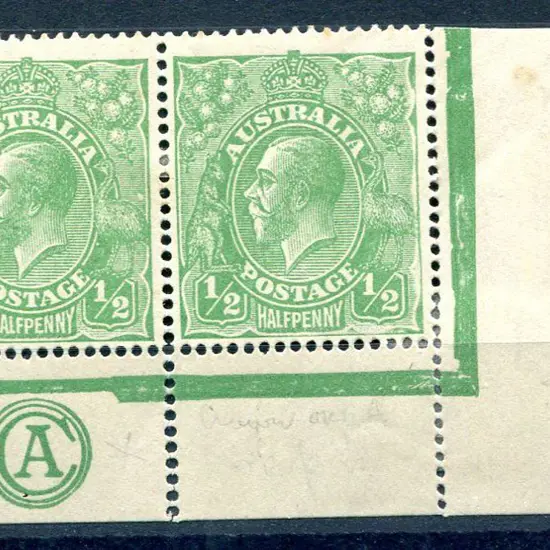 1914-20 Single Watermark ½d green monogram lower ...