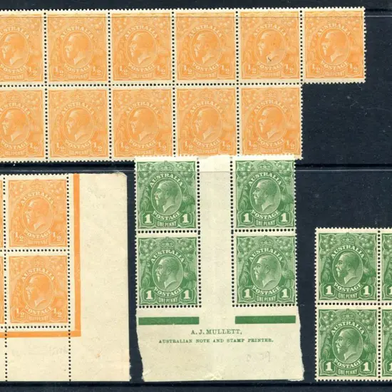 1914-20 Single Watermark ½d orange with inverted ...