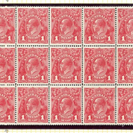 1914-20 Single Watermark 1d carmine-red, G10 pane ...