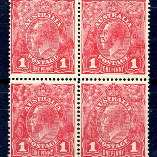 1914-20 Single Watermark 1d carmine rough paper ...