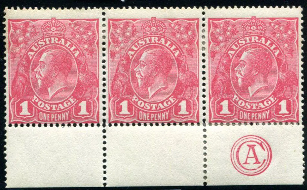 1914-20 Single Watermark 1d rosine G68 on rough ... Image 1++