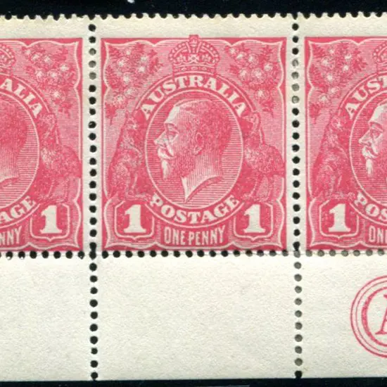 1914-20 Single Watermark 1d rosine G68 on rough ...
