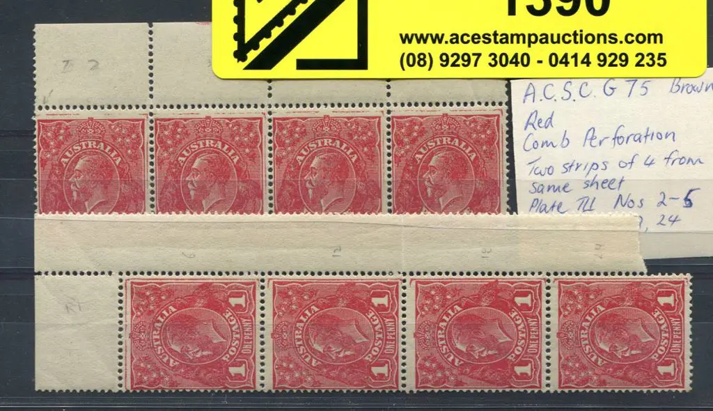 1914-20 Single Watermark 1d brownish red, G75 with ... Image 1++
