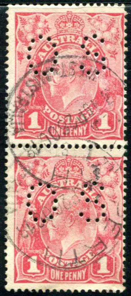 1914-20 Single Watermark 1d crimson vert pair ... Image 1++