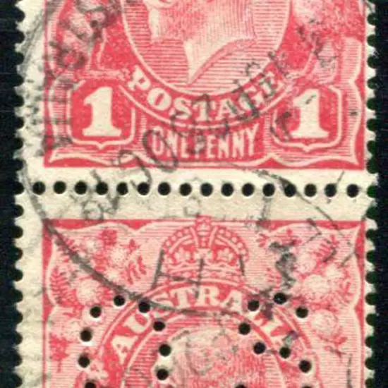 1914-20 Single Watermark 1d crimson vert pair ...