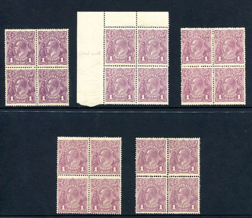 1914-20 Single Watermark 1d violet with five ... Image 1++