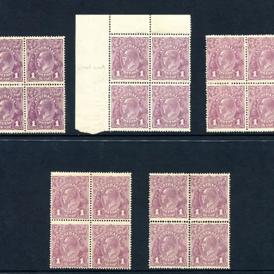 1914-20 Single Watermark 1d violet with five ...