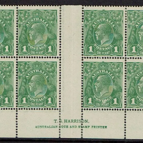 1914-20 Single Watermark 1d green Harrison 2 line ...