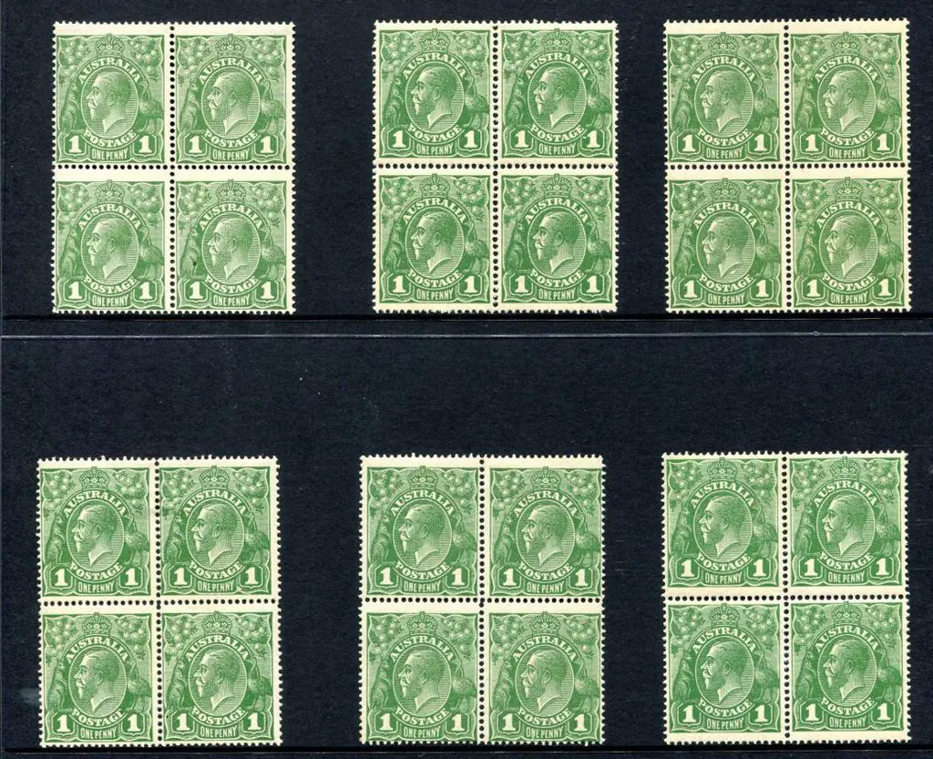 1914-20 Single Watermark 1d green with six block ... Image 1++