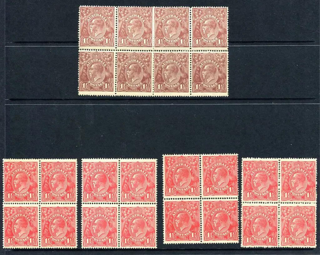 1914-20 Single Watermark 1½d red & 1½d brown with ... Image 1++