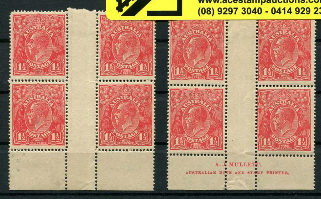 1914-20 Single Watermark 1½d red in two blocks of ... Image 1++