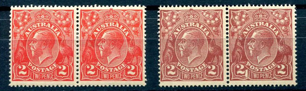 1914-20 Single Watermark 2d red pair with 2 ... Image 1++