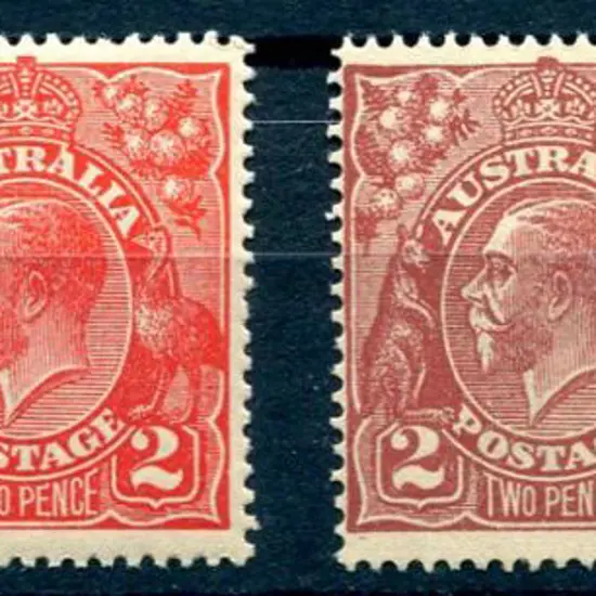 1914-20 Single Watermark 2d red pair with 2 ...