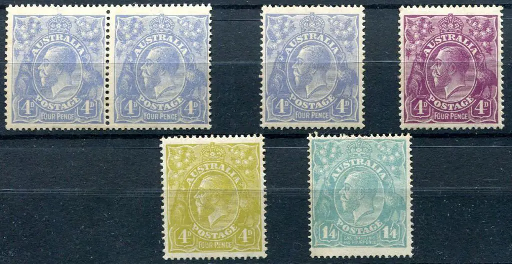 1914-20 Single Watermark 4d blue MUH pair (light ... Image 1++