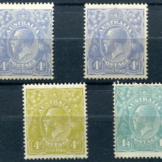 1914-20 Single Watermark 4d blue MUH pair (light ...