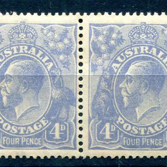1914-20 Single Watermark 4d ultramarine pair with ...