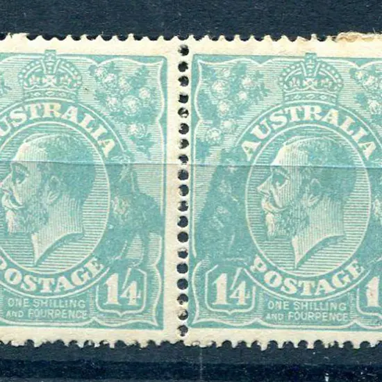 1914-20 Single Watermark 1/4d turquoise-blue pair ...