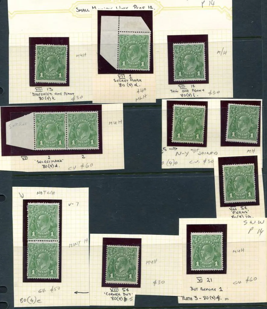 1926-30 Small Multiple Watermark Perf. 14 1d green ... Image 1++
