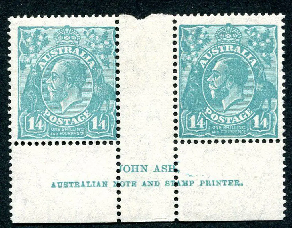 1931-36 CofA 1/4d greenish blue Ash imprint pair. ... Image 1++