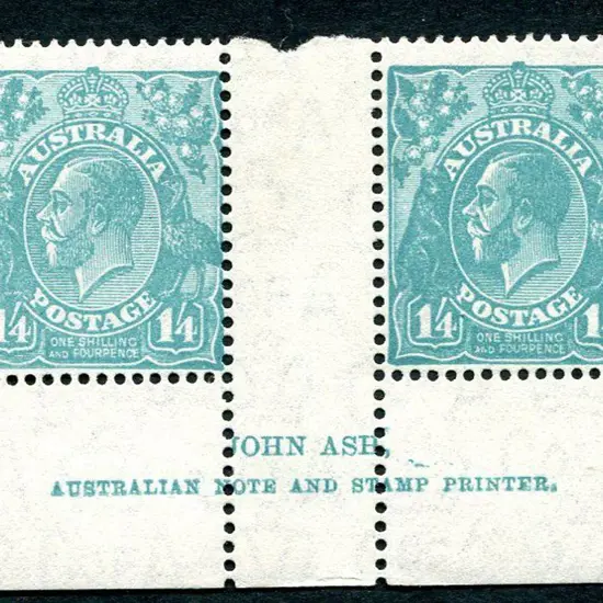 1931-36 CofA 1/4d greenish blue Ash imprint pair. ...