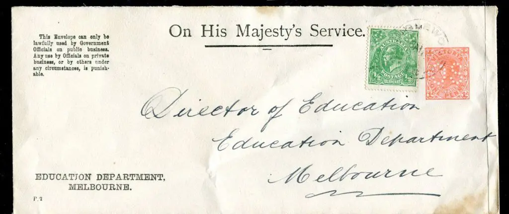 1915 (3rd Aug) Victoria 1d QV OHMS Education ... Image 1++