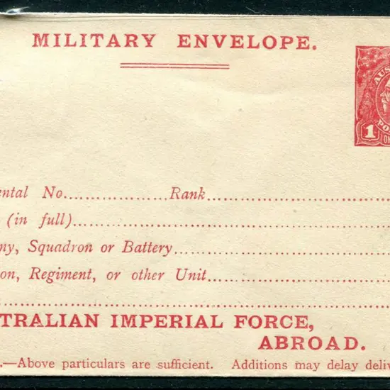 1916 1d carmine KGV Military Envelope as above but ...