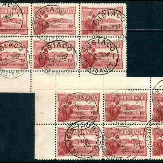 1927 1½d Parl House in 2 top left & bottom left ...