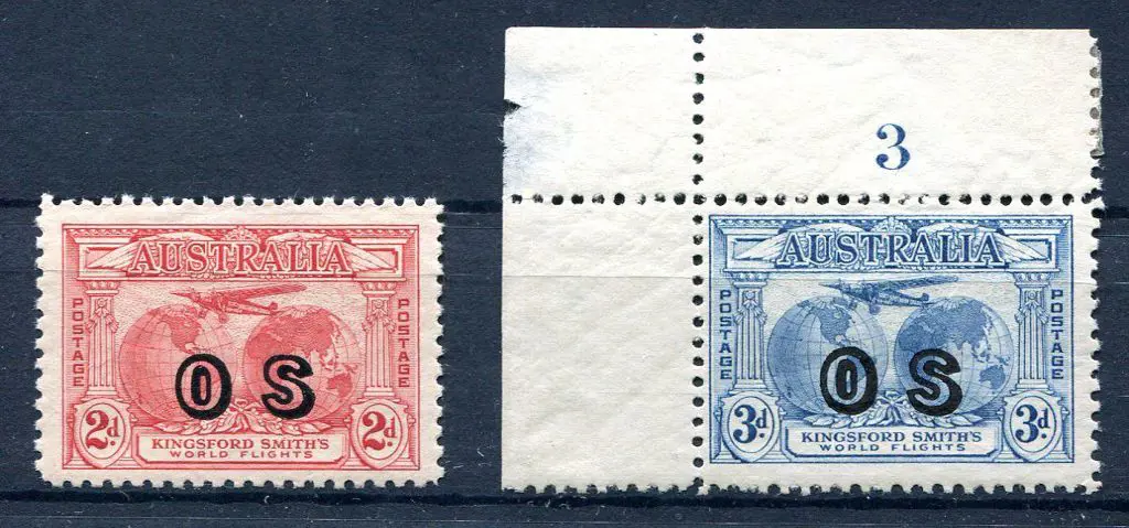 1931 2d & 3d Kingsford Smith ovptd "OS". 3d with ... Image 1++