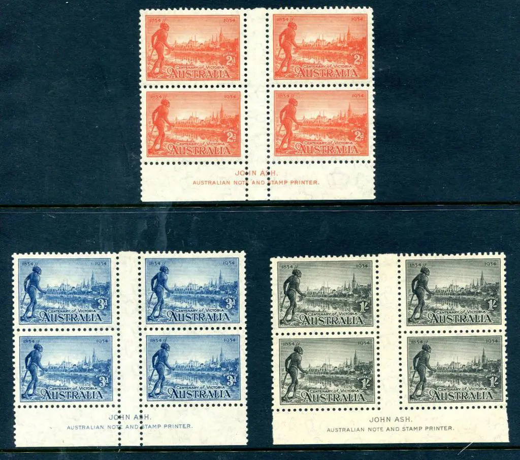 1934 Victoria Cent set of 3, perf. 10½ in John Ash ... Image 1++