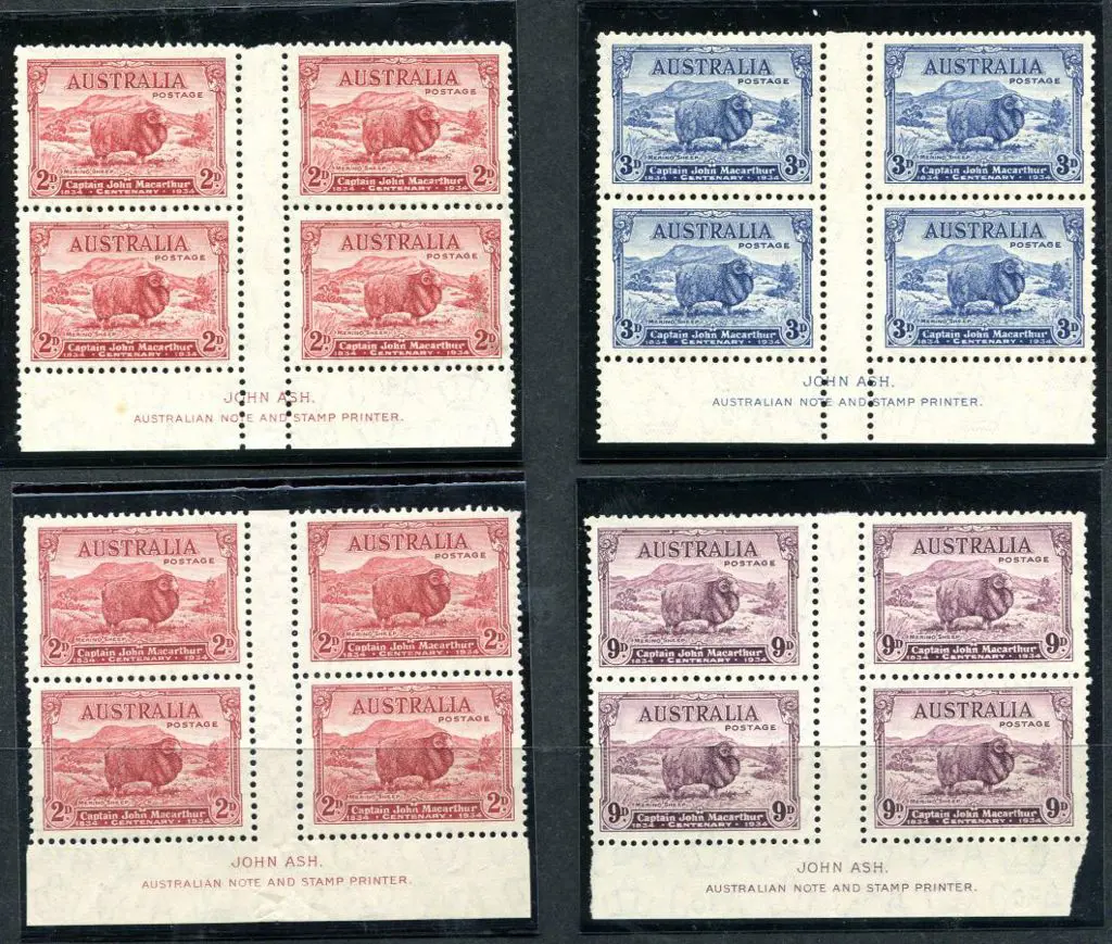 1934 Macarthur set of 4 in Ash imprint blocks. All ... Image 1++