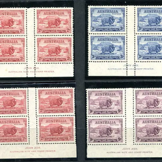 1934 Macarthur set of 4 in Ash imprint blocks. All ...