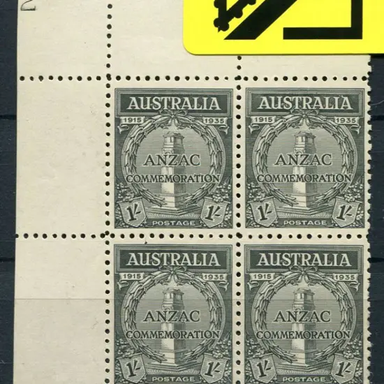 1935 1/- Anzac Plate 2 block of 4. MLH in top ...