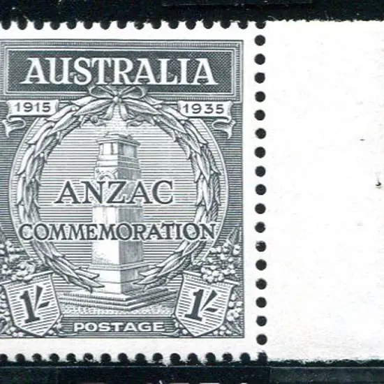 1935 1/- Anzac right marginal example perforated ...