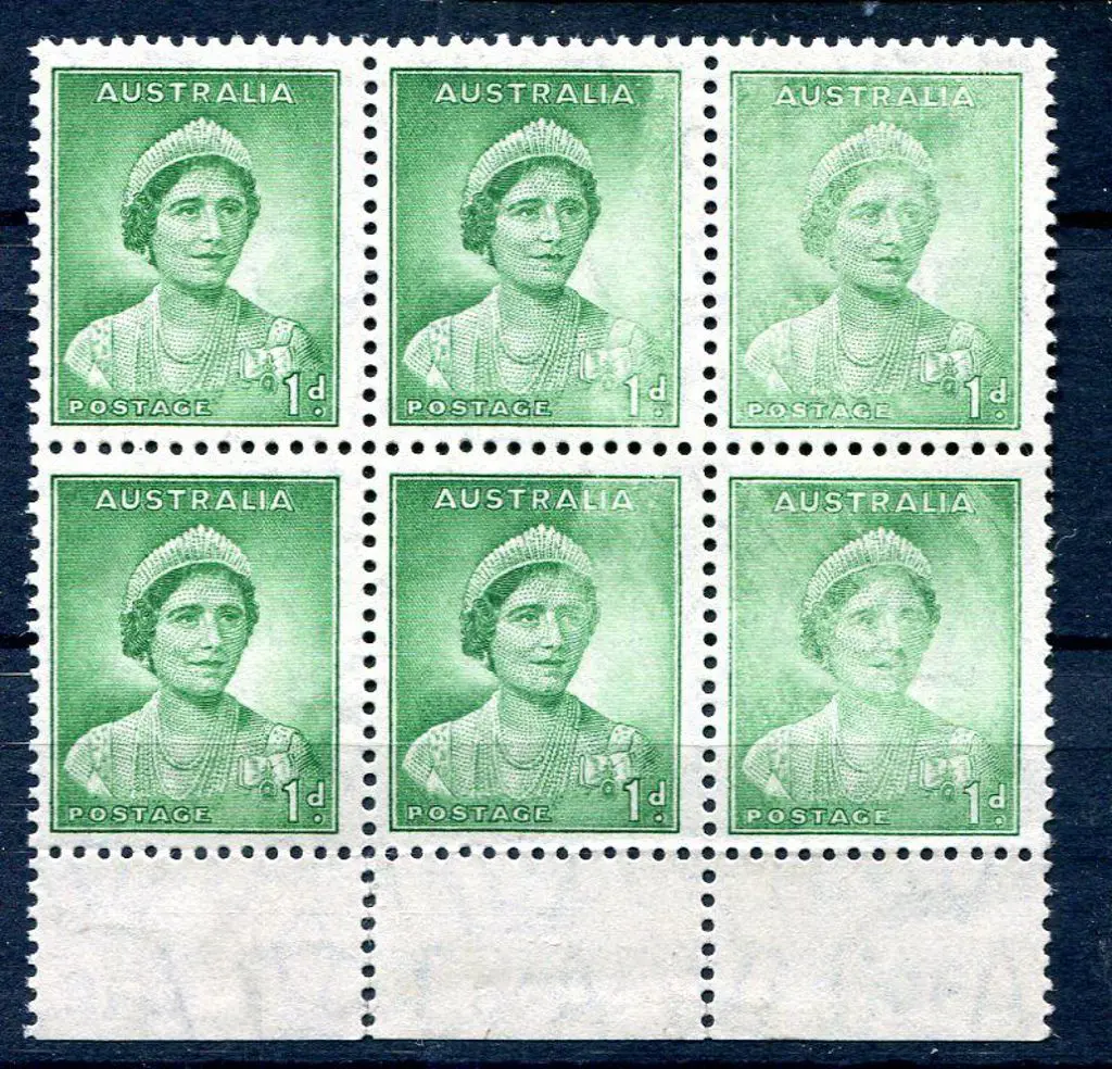1938/41 1d green QM, die I marginal block of 6 ... Image 1++